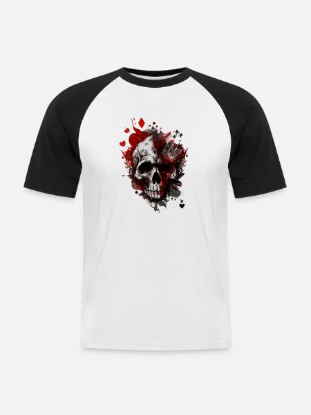 Splash mehrfarbiger Schädel. Pokerface - Männer Baseball-T-Shirt - Weiß/Schwarz