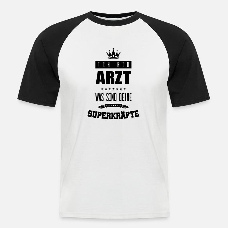 arzt superkräfte - Männer Baseball-T-Shirt - Weiß/Schwarz