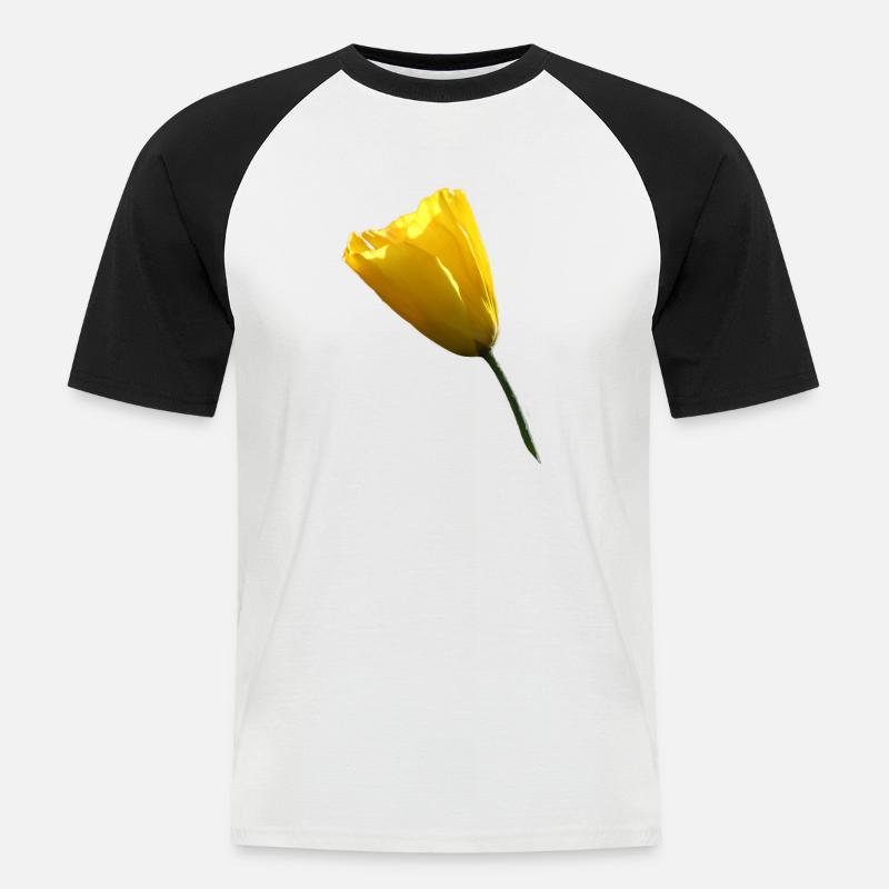 gelber Mohn Klatschmohn Mohnblume - Männer Baseball-T-Shirt - Weiß/Schwarz