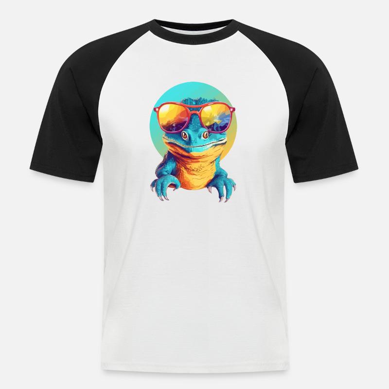 Mali die Eidechse - Männer Baseball-T-Shirt - Weiß/Schwarz