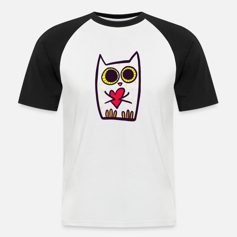 Eule mit Herz - Männer Baseball-T-Shirt - Weiß/Schwarz