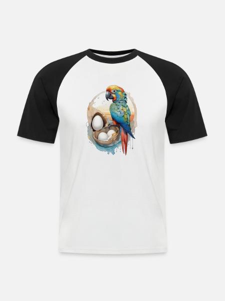 Papagei Wasserfarbe - Männer Baseball-T-Shirt - Weiß/Schwarz