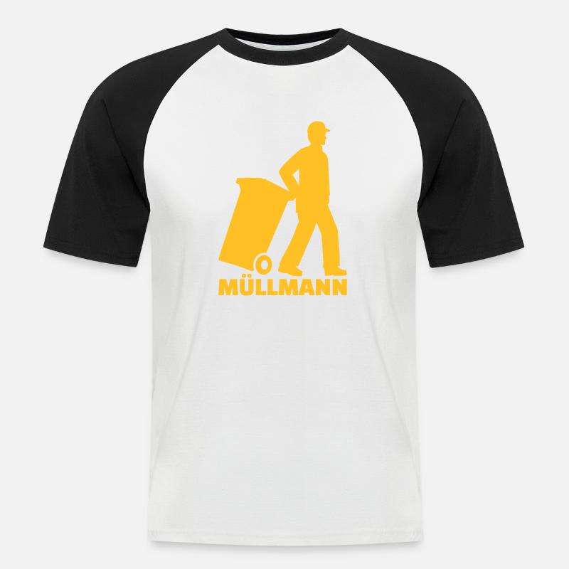 Müllmann - Männer Baseball-T-Shirt - Weiß/Schwarz