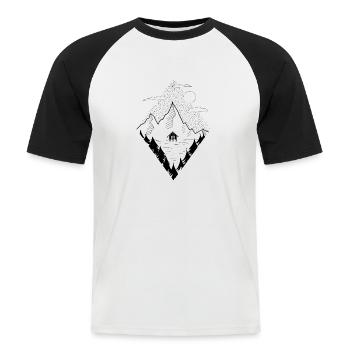 Cadeau souvenir des montagnes du fjord Lofoten Norvège - T-shirt baseball manches courtes Homme - blanc/noir - Devant - Nik (191cm)