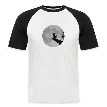 Chat lune pleine lune kitty cat rock - T-shirt baseball manches courtes Homme - blanc/noir - Devant - Nik (191cm)
