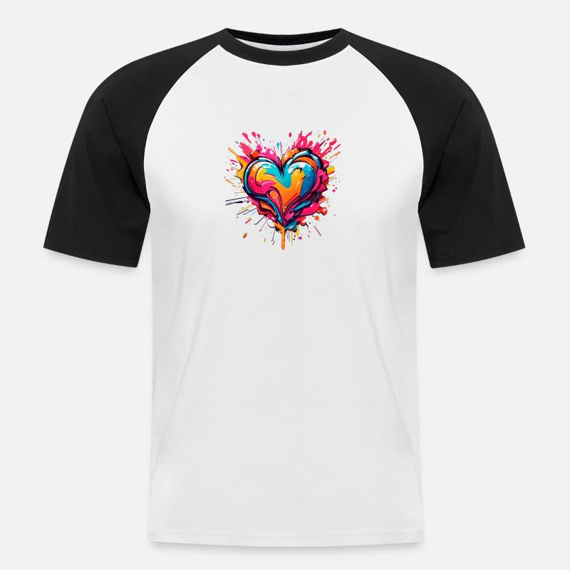 Herz der farbigen Gemälde - Männer Baseball-T-Shirt - Weiß/Schwarz