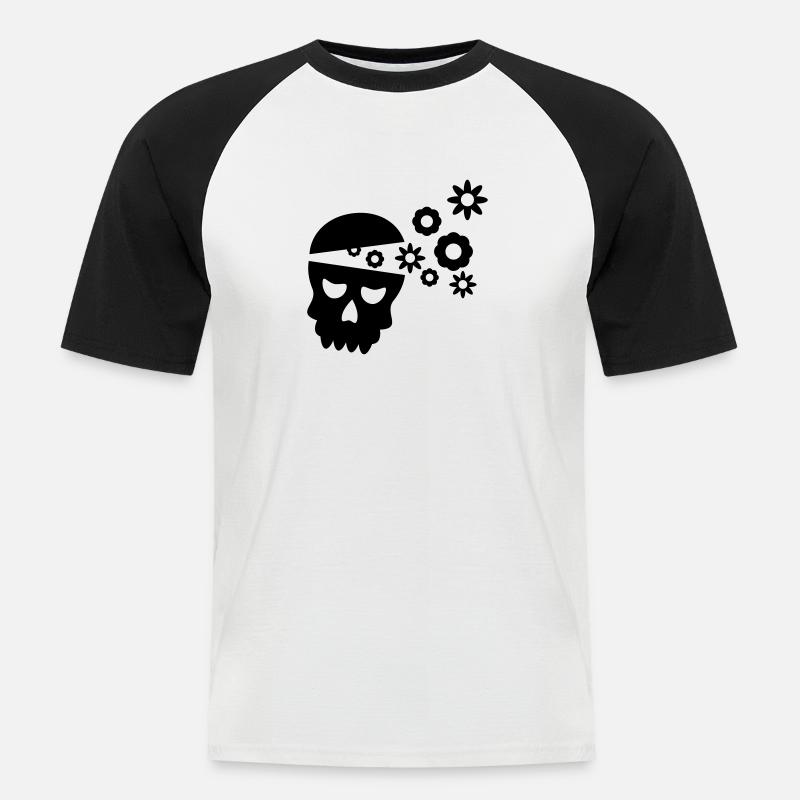Schädel mit Blumen - Männer Baseball-T-Shirt - Weiß/Schwarz