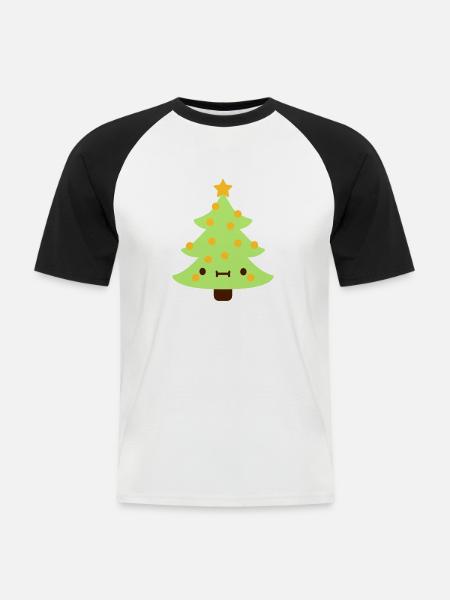 Arbre de Noël avec visage - T-shirt baseball manches courtes Homme - blanc/noir