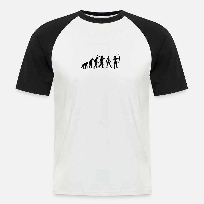 Frauen Bogenschießen Evolution Pfeil - Männer Baseball-T-Shirt - Weiß/Schwarz