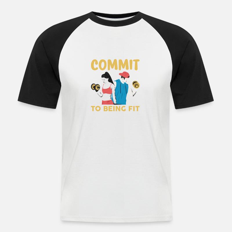 commit to being fit - Männer Baseball-T-Shirt - Weiß/Schwarz