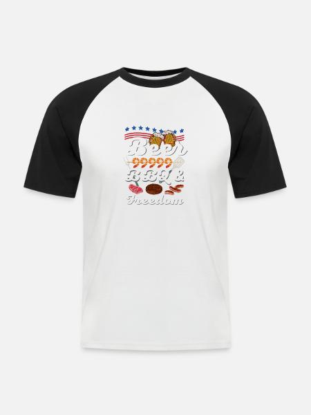 Biergrill & Freiheit - Männer Baseball-T-Shirt - Weiß/Schwarz