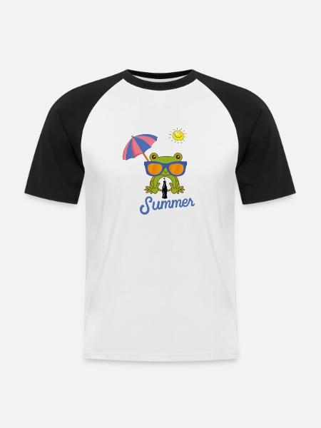Fröhlicher Sommerfrosch - Männer Baseball-T-Shirt - Weiß/Schwarz
