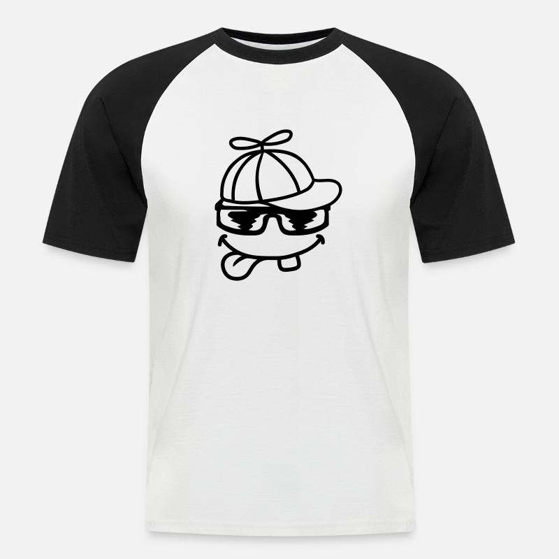 Gesicht Comic Propellermütze Windrad - Männer Baseball-T-Shirt - Weiß/Schwarz