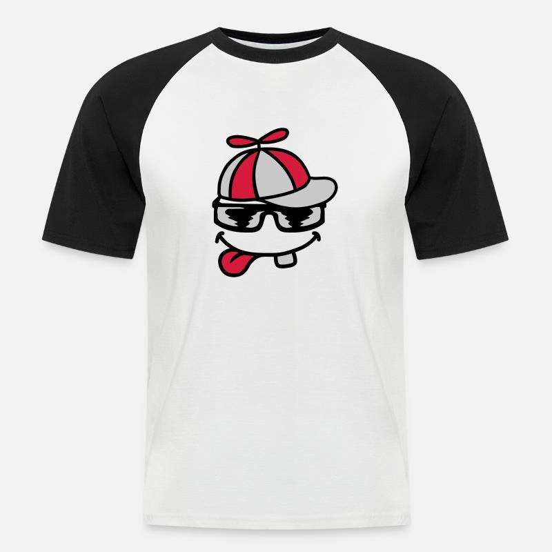 Comic Face Propeller Cap Éolienne - T-shirt baseball manches courtes Homme - blanc/noir