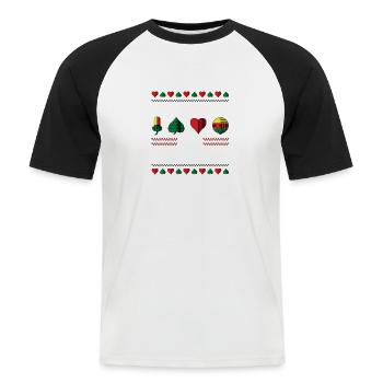 Frag mich alles über Schafkopf - Männer Baseball-T-Shirt - Weiß/Schwarz - Vorne - Nik (191cm)