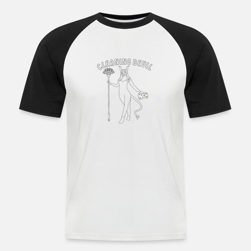 CLEANING DEVIL - Männer Baseball-T-Shirt - Weiß/Schwarz