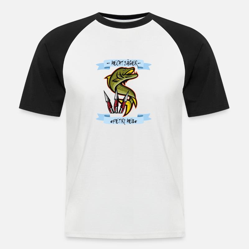 Hechtjäger Angler des Jahres - Männer Baseball-T-Shirt - Weiß/Schwarz