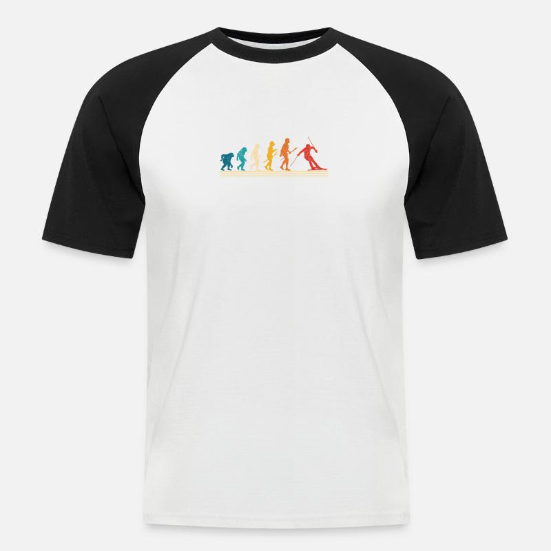 Skiing Human evolution Funny skis - Men's Baseball T-Shirt - white/black