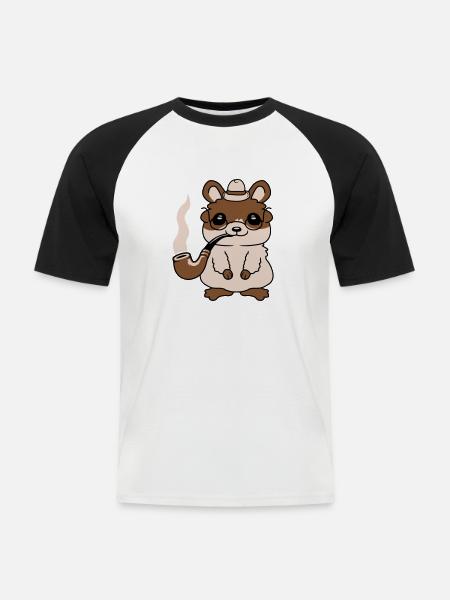 Herr Hamster raucht Pfeife - Männer Baseball-T-Shirt - Weiß/Schwarz