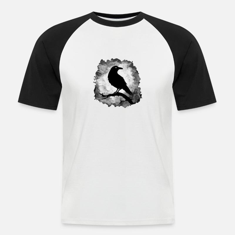 Rabe Krähe Mondschein Düster - Männer Baseball-T-Shirt - Weiß/Schwarz