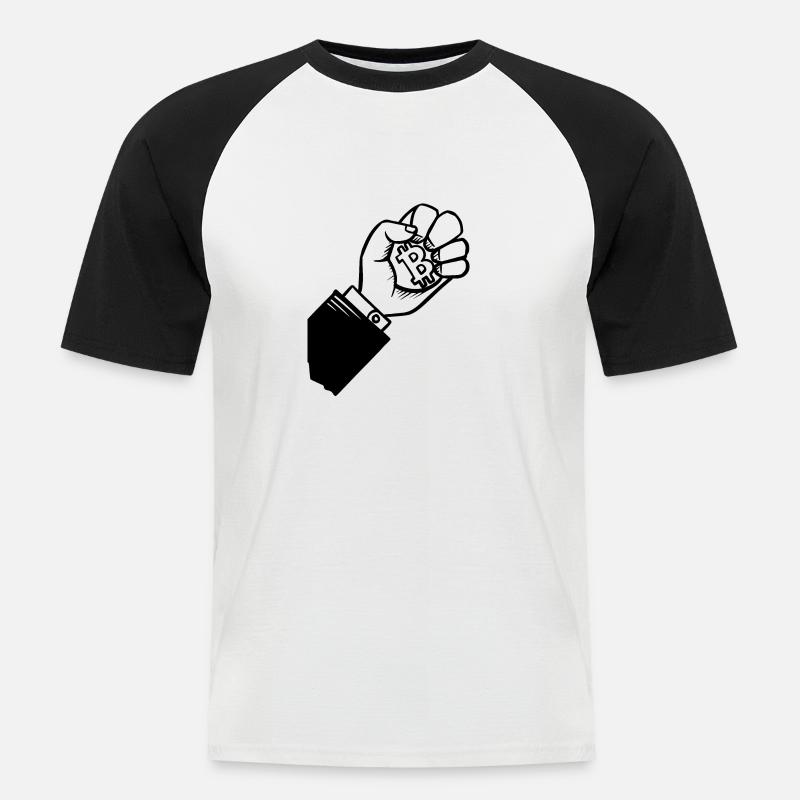 Faust In Bitcoin we Trust - Männer Baseball-T-Shirt - Weiß/Schwarz