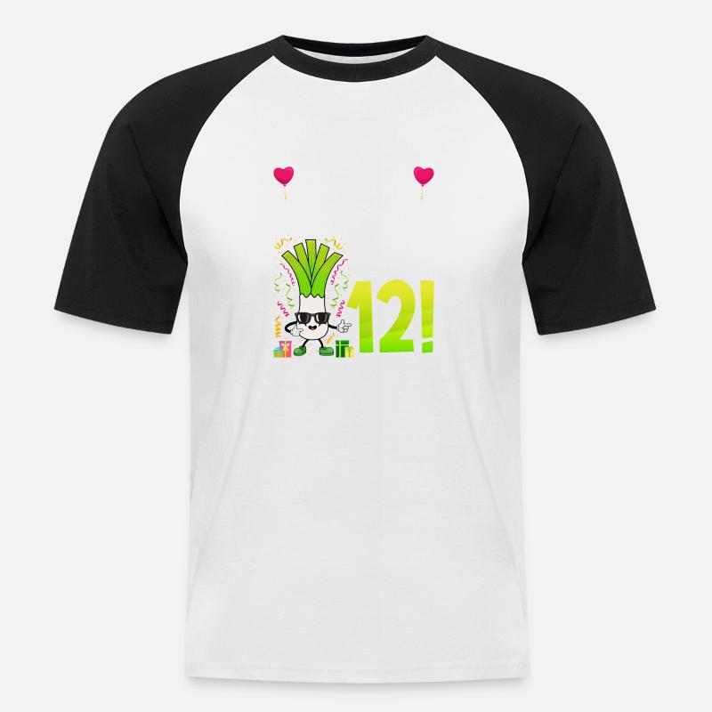 Hurra der Lauch wird 12 - Männer Baseball-T-Shirt - Weiß/Schwarz