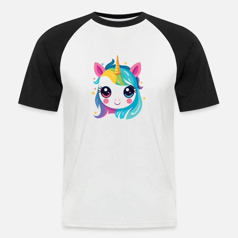 Ein Regenbogen-Einhorn - Männer Baseball-T-Shirt - Weiß/Schwarz