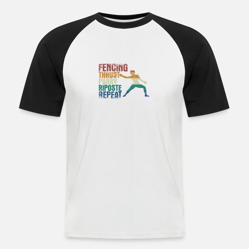 Fencing Thrust Parry Riposte Repeat - Männer Baseball-T-Shirt - Weiß/Schwarz
