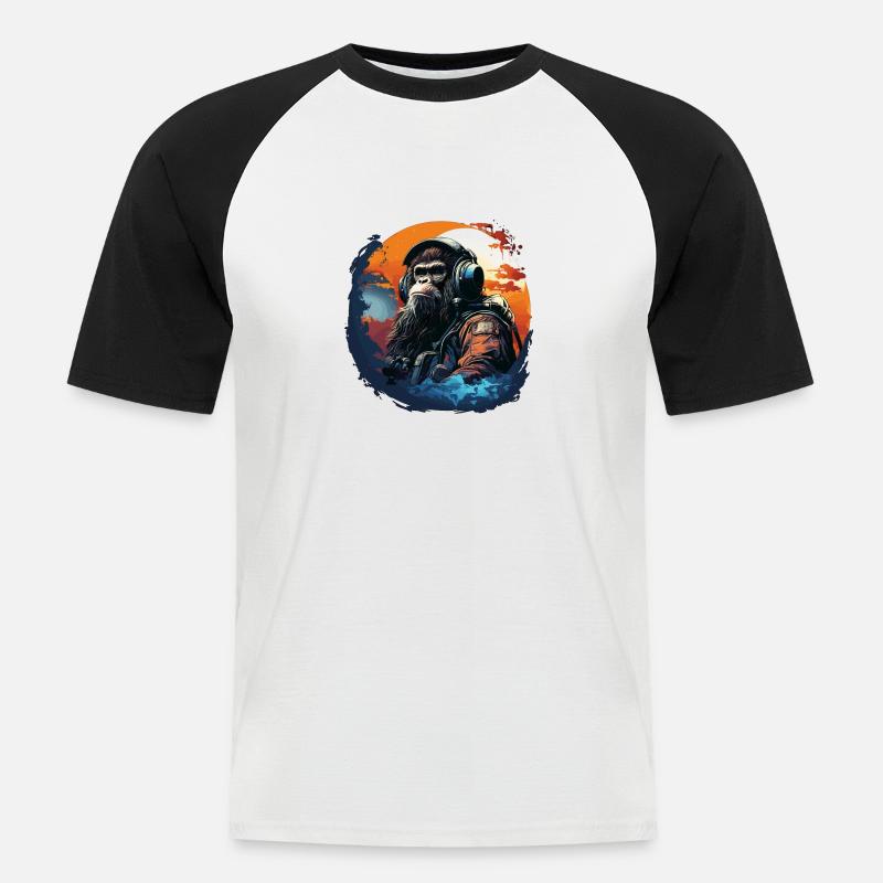 Cooler Affe mit Kopfhörer - Ape, Monkey Graphics - Männer Baseball-T-Shirt - Weiß/Schwarz