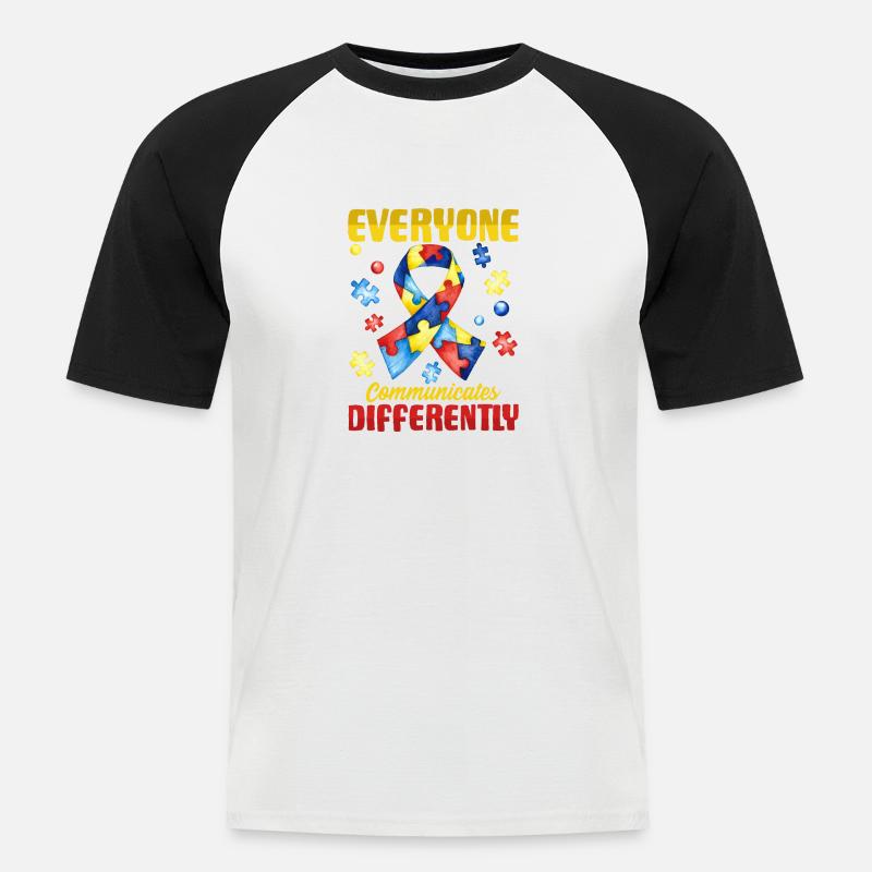 everyone communicates differently autism - Männer Baseball-T-Shirt - Weiß/Schwarz