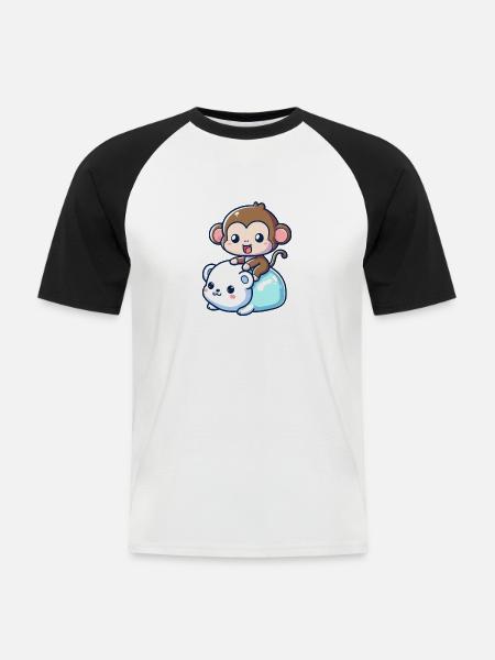 Eisbär Niedlich Begleiter Affe - Männer Baseball-T-Shirt - Weiß/Schwarz
