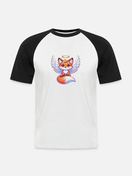 Rotfuchs Engel Heiligenschein Flügel - Männer Baseball-T-Shirt - Weiß/Schwarz
