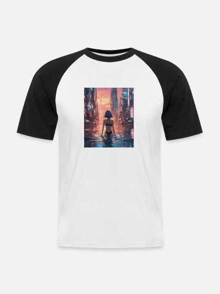 Tokio Japan Sonnenuntergang - Männer Baseball-T-Shirt - Weiß/Schwarz