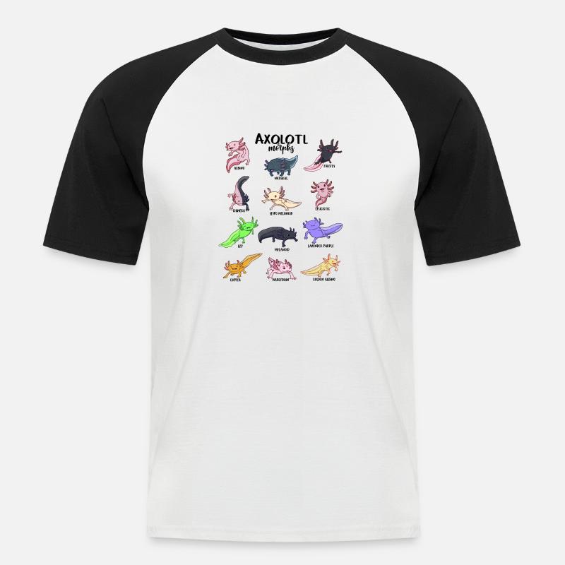 Vari axolotl kawaii - Maglia da baseball a manica corta da uomo - bianco/nero