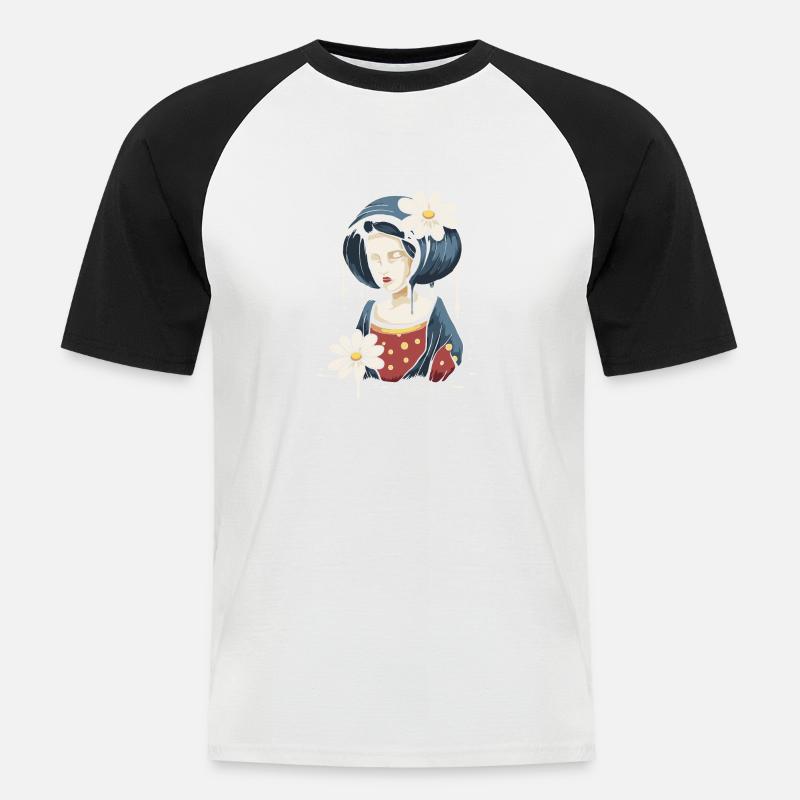 Frau mit Gänseblümchen Blumen - Männer Baseball-T-Shirt - Weiß/Schwarz