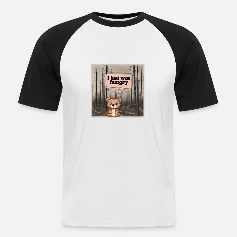 Kleiner Bär mit großem Hunger - Männer Baseball-T-Shirt - Weiß/Schwarz