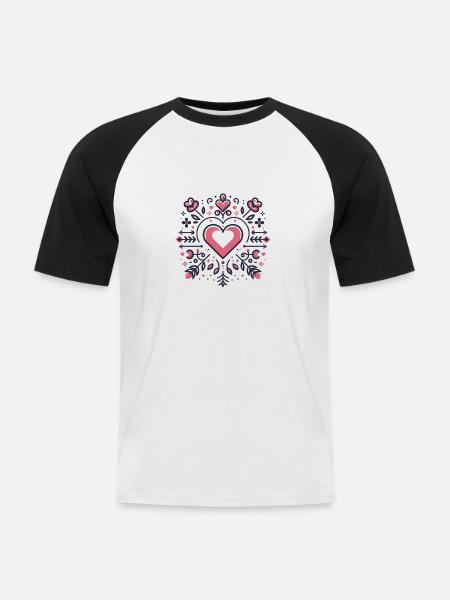 Minimalistisches Herzmuster - Männer Baseball-T-Shirt - Weiß/Schwarz