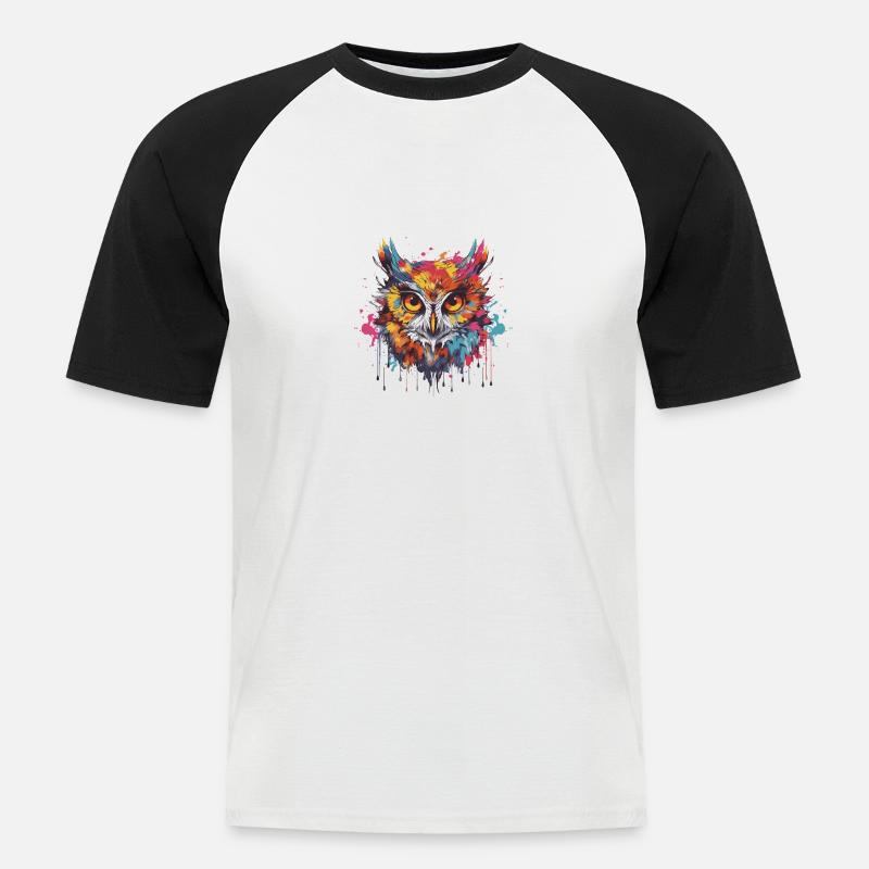 Eule Pop Art Kopf - Männer Baseball-T-Shirt - Weiß/Schwarz