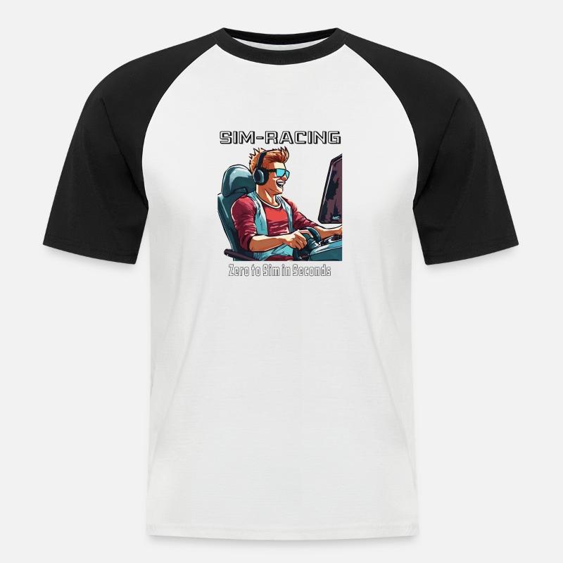 SIM RACING Zero to Sim - Männer Baseball-T-Shirt - Weiß/Schwarz