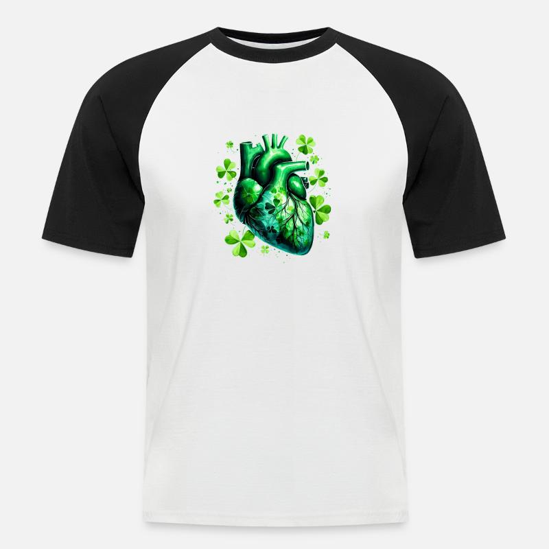 Anatomisches Herz mit Kleeblättern - Männer Baseball-T-Shirt - Weiß/Schwarz