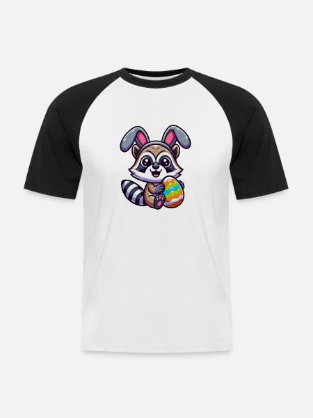 Oster-Waschbär in Ei-Verkleidung Cartoon - Männer Baseball-T-Shirt - Weiß/Schwarz