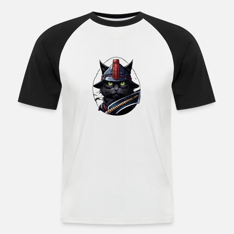 Ninja Katze - Samurai Kätzchen - Männer Baseball-T-Shirt - Weiß/Schwarz