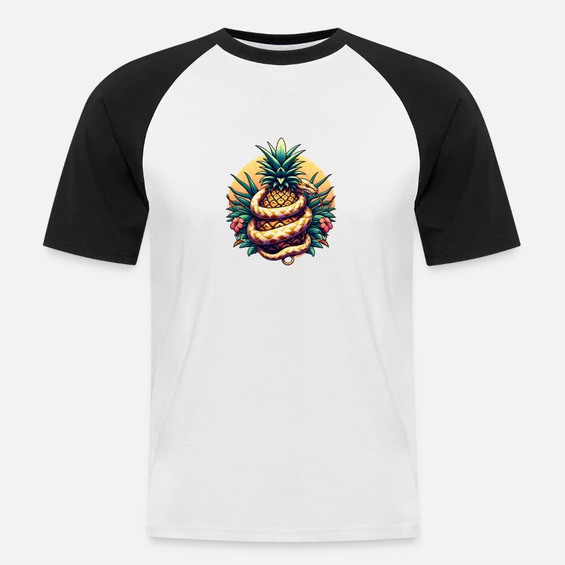 Python around pineapple - Men's Baseball T-Shirt - white/black
