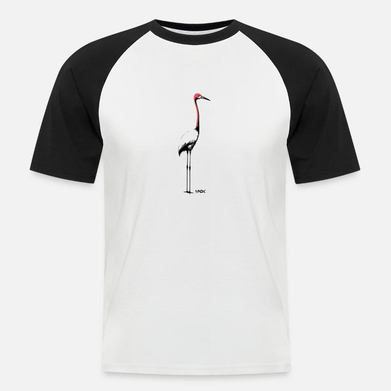 Eleganter Kranich oder Storch - Männer Baseball-T-Shirt - Weiß/Schwarz