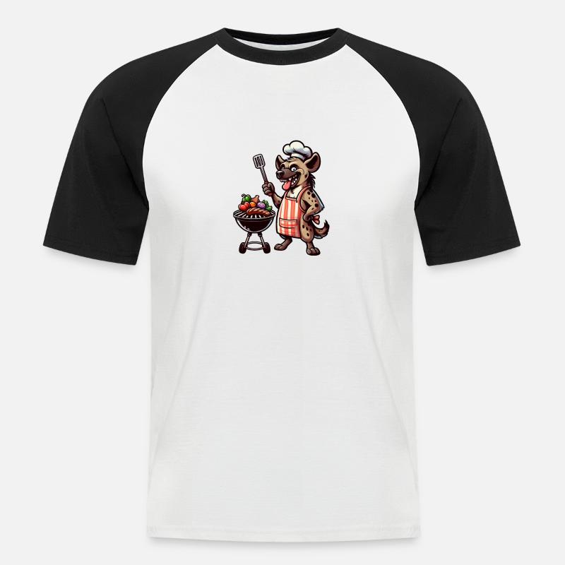 Sommer BBQ mit Chef-Hyäne - Männer Baseball-T-Shirt - Weiß/Schwarz
