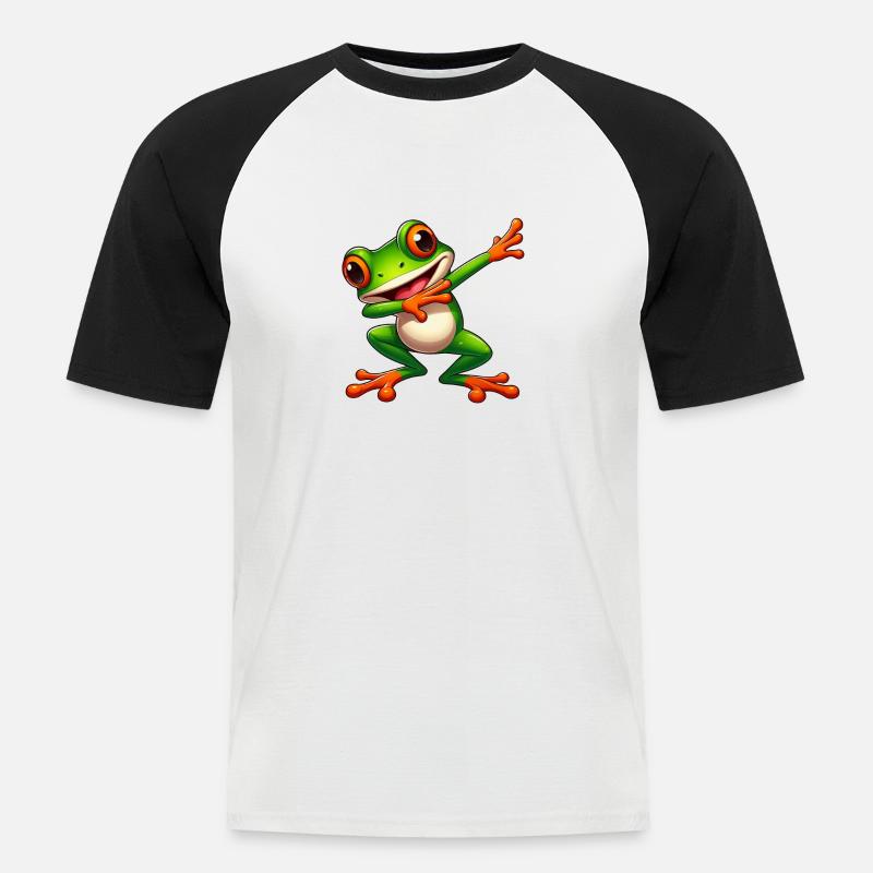 Cool Frog Dabbing Toad Style - Men's Baseball T-Shirt - white/black