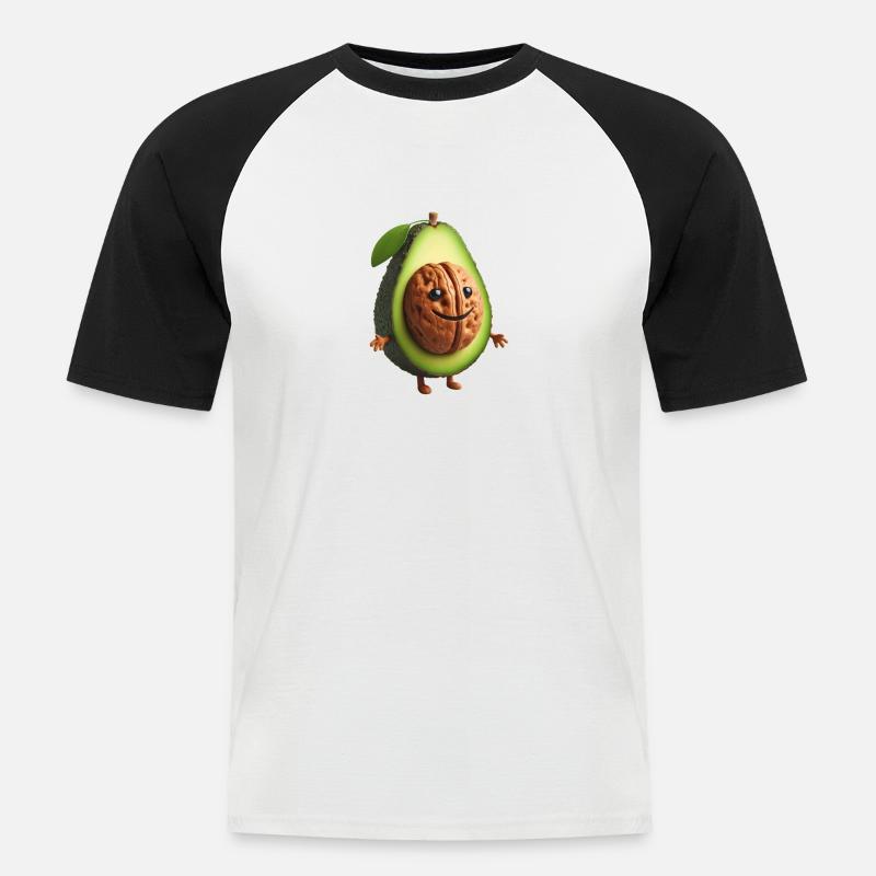 Cute avocado with walnut kernel! - Men's Baseball T-Shirt - white/black
