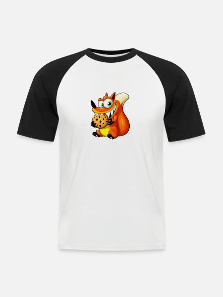 Süßer Rotfuchs mit Cookie - Männer Baseball-T-Shirt - Weiß/Schwarz