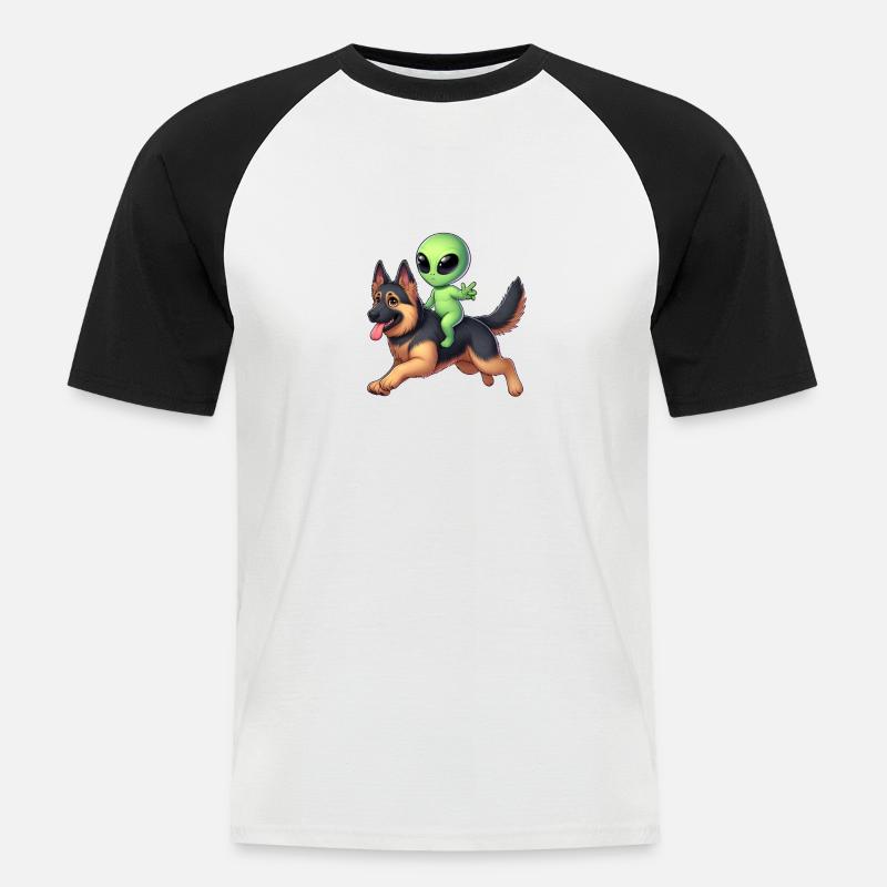 Alien auf Schäferhund - Männer Baseball-T-Shirt - Weiß/Schwarz