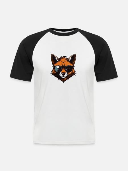 Fuchs Hipster Cool Party - Männer Baseball-T-Shirt - Weiß/Schwarz
